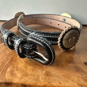 Vintage Handmade in Mexico leather belt with bone flowers